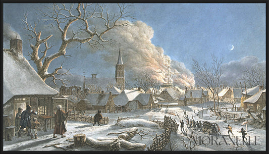 Jacob Cats Winter nacht en vuur - full painting reproduction, digital download for Samsung Frame TV.