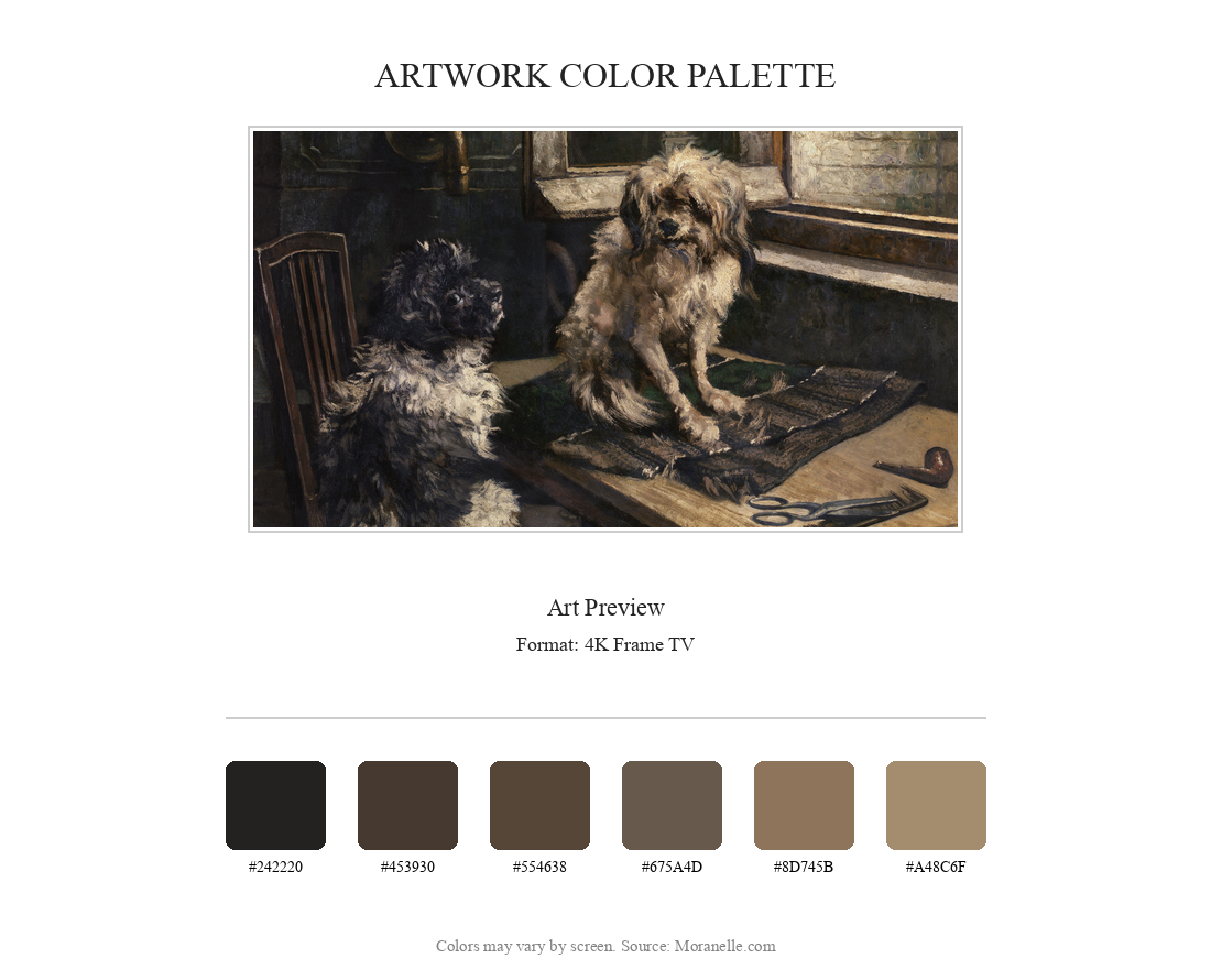 Jan Stobbaerts Dogs - curated color palette inspired by the original artwork, ideal for home decor coordination.