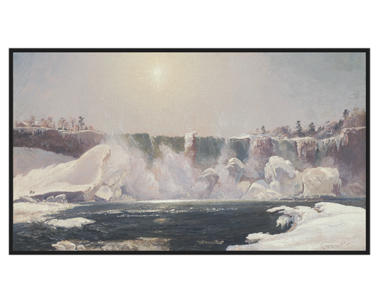 Jasper Francis Cropsey, Niagara Falls in Winter – full painting reproduction, digital download for Samsung Frame TV.