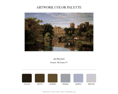 Jasper Francis Cropsey, Warwick Castle, England – curated color palette inspired by the original artwork, ideal for home decor coordination.