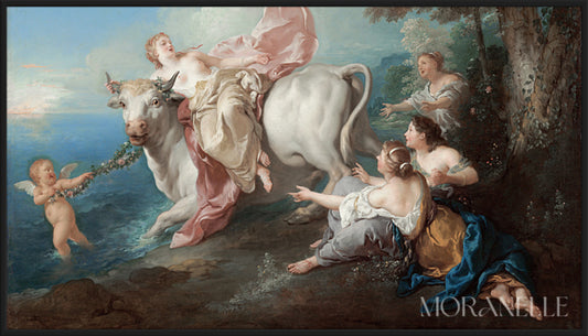 The Abduction of Europa painting showing Europa on a bull by the ocean with other figures.