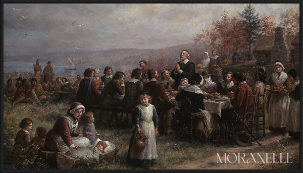Jennie Augusta Brownscombe-Thanksgiving at Plymouth - full painting reproduction, digital download for Samsung Frame TV.