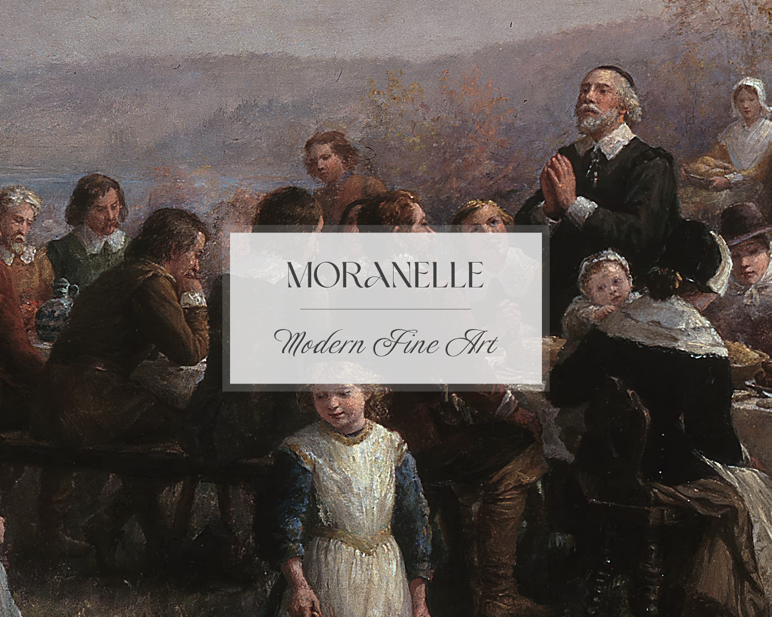 Jennie Augusta Brownscombe-Thanksgiving at Plymouth - close-up view highlighting texture, brushwork, and fine details of the painting.