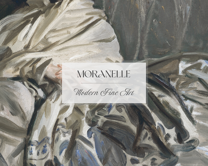 Close-up of the woman's face and the intricate textures of the blanket.