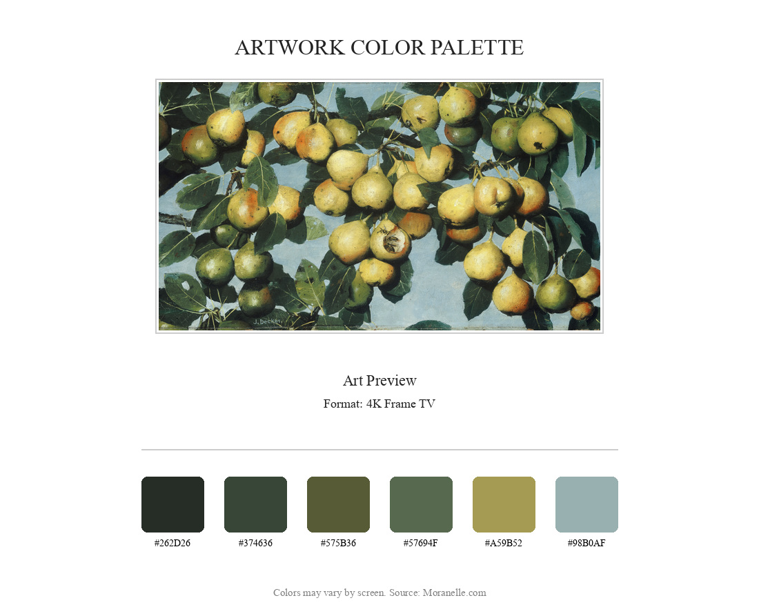 Color palette featuring green, yellow, and hints of brown.