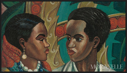 Couple Portrait Painting featuring two individuals in profile with vibrant colors.