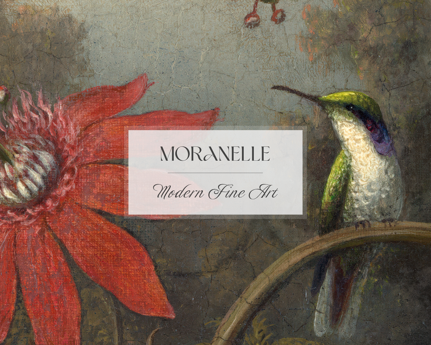 Martin Johnson Heade Hummingbird and Passionflowers - close-up view highlighting texture, brushwork, and fine details of the painting.