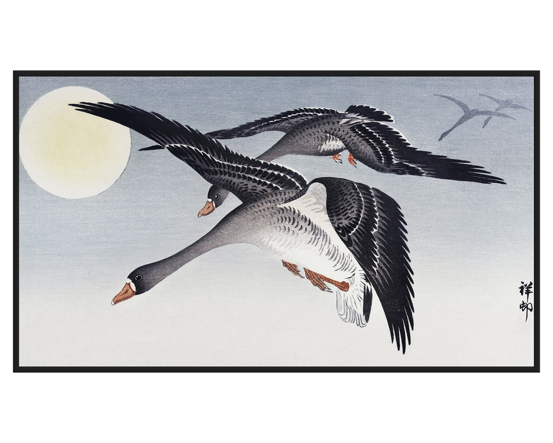 Ohara Koson, Geese at Full Moon – full painting reproduction, digital download for Samsung Frame TV.