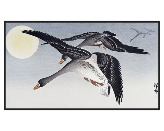 Ohara Koson, Geese at Full Moon – full painting reproduction, digital download for Samsung Frame TV.