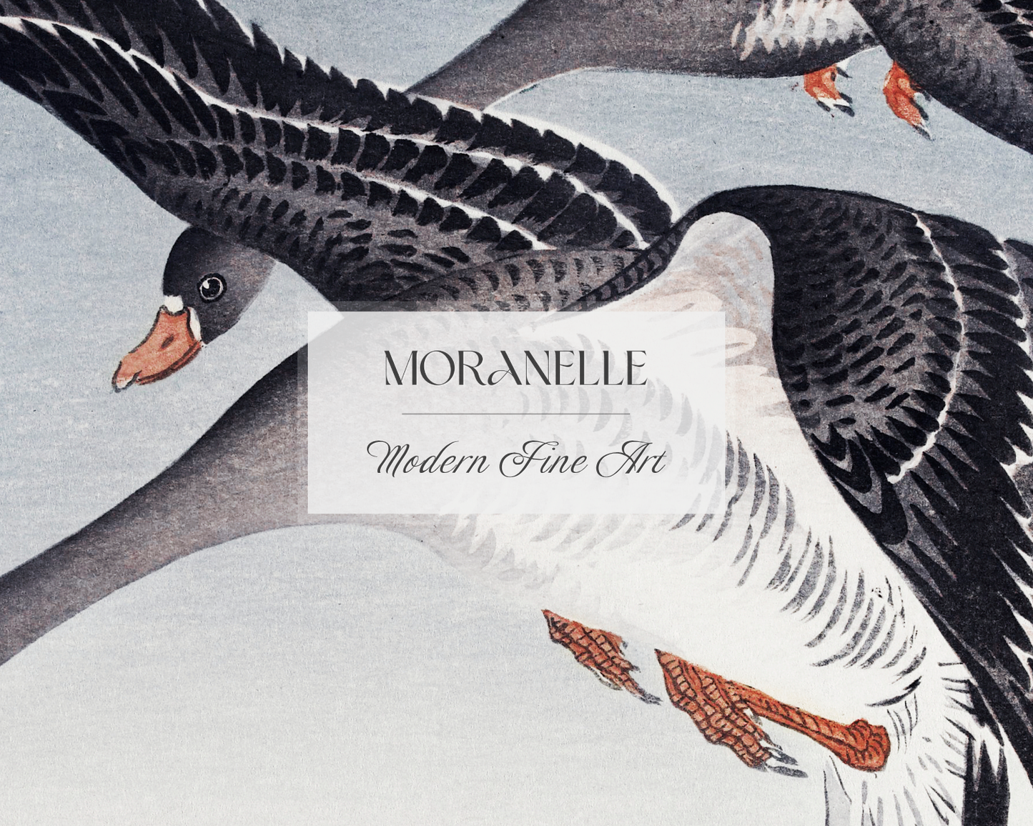 Ohara Koson, Geese at Full Moon – close-up view highlighting texture, brushwork, and fine details of the painting.