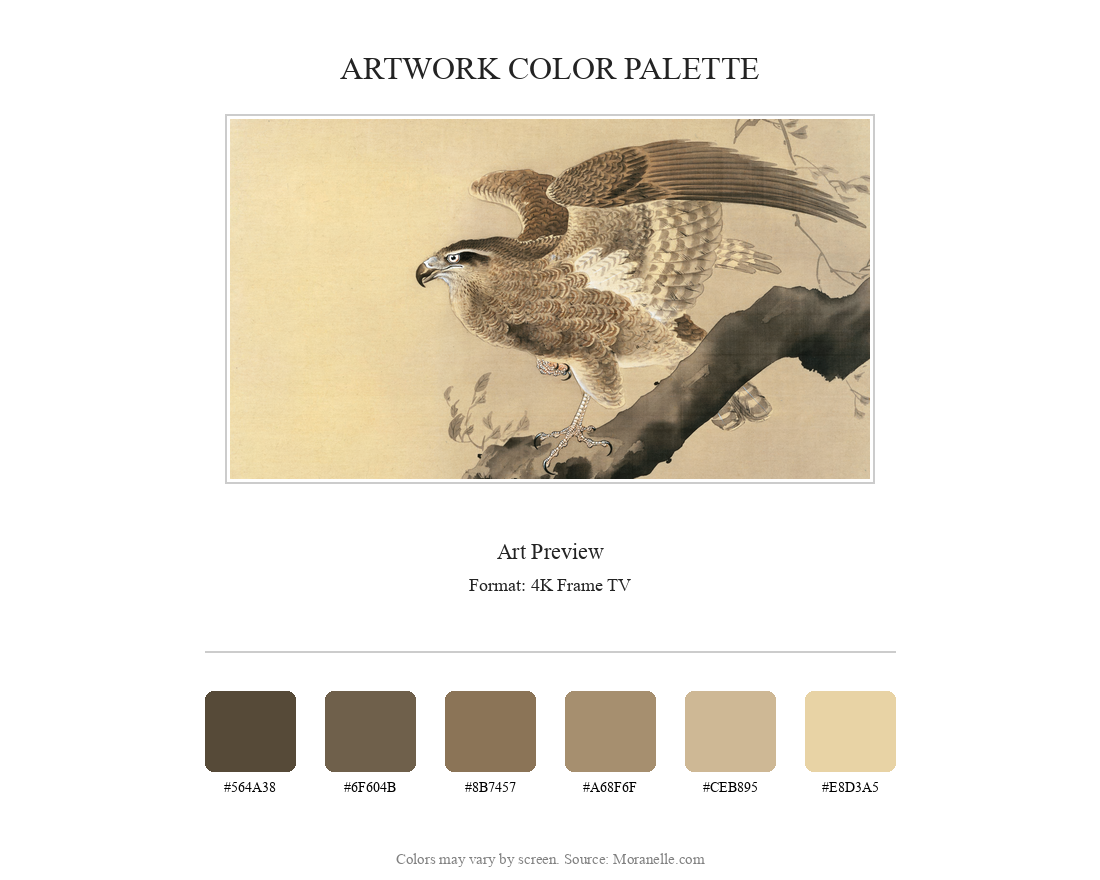 Ohara Koson Hawk - curated color palette inspired by the original artwork, ideal for home decor coordination.