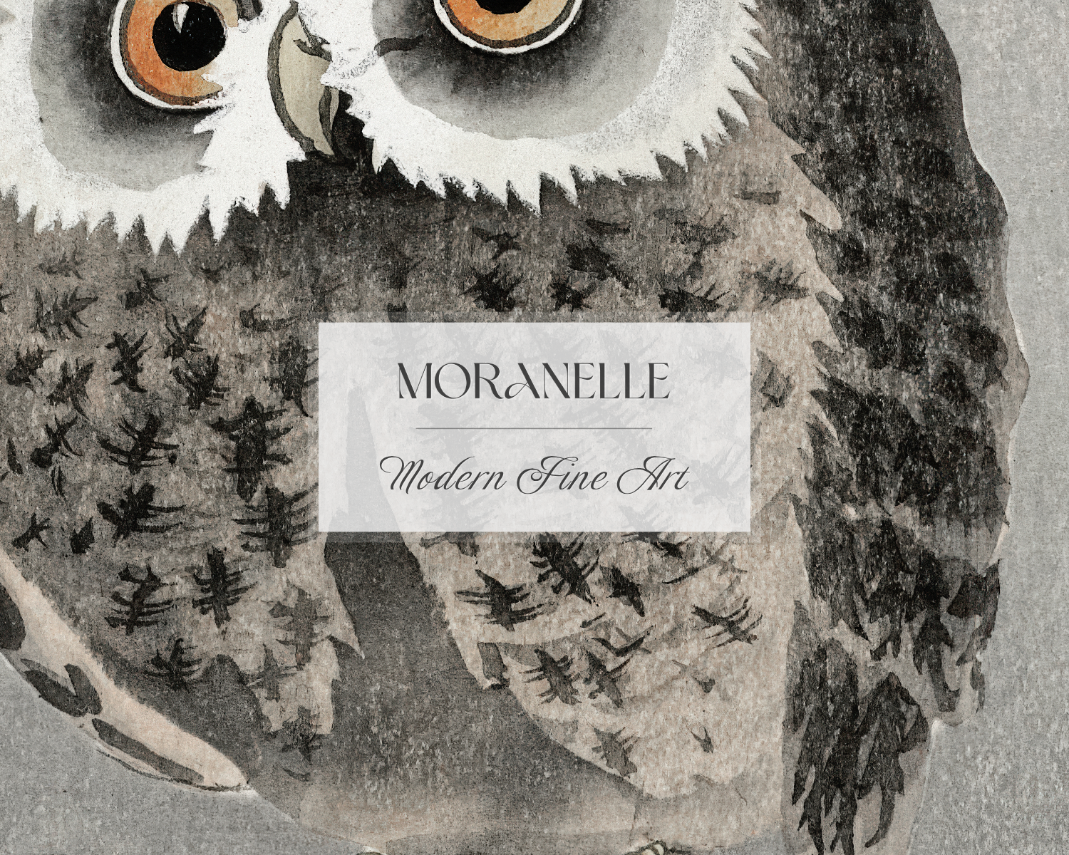 Ohara Koson Long-eared Owl on Bare Tree Branch - close-up view highlighting texture, brushwork, and fine details of the painting.