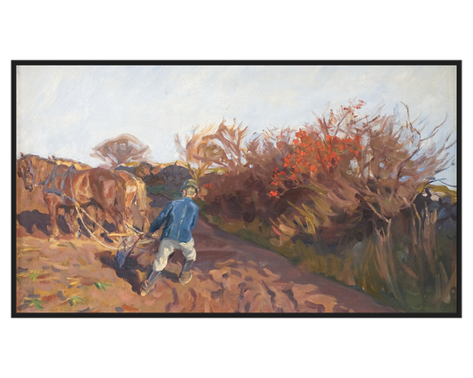 Peter Hansen, The Plowman Turns – full painting reproduction, digital download for Samsung Frame TV.