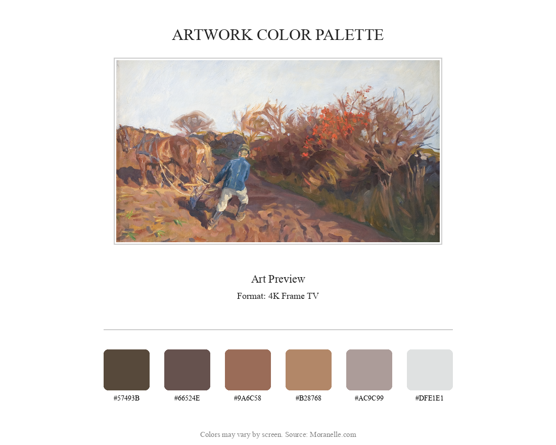Peter Hansen, The Plowman Turns – curated color palette inspired by the original artwork, ideal for home decor coordination.