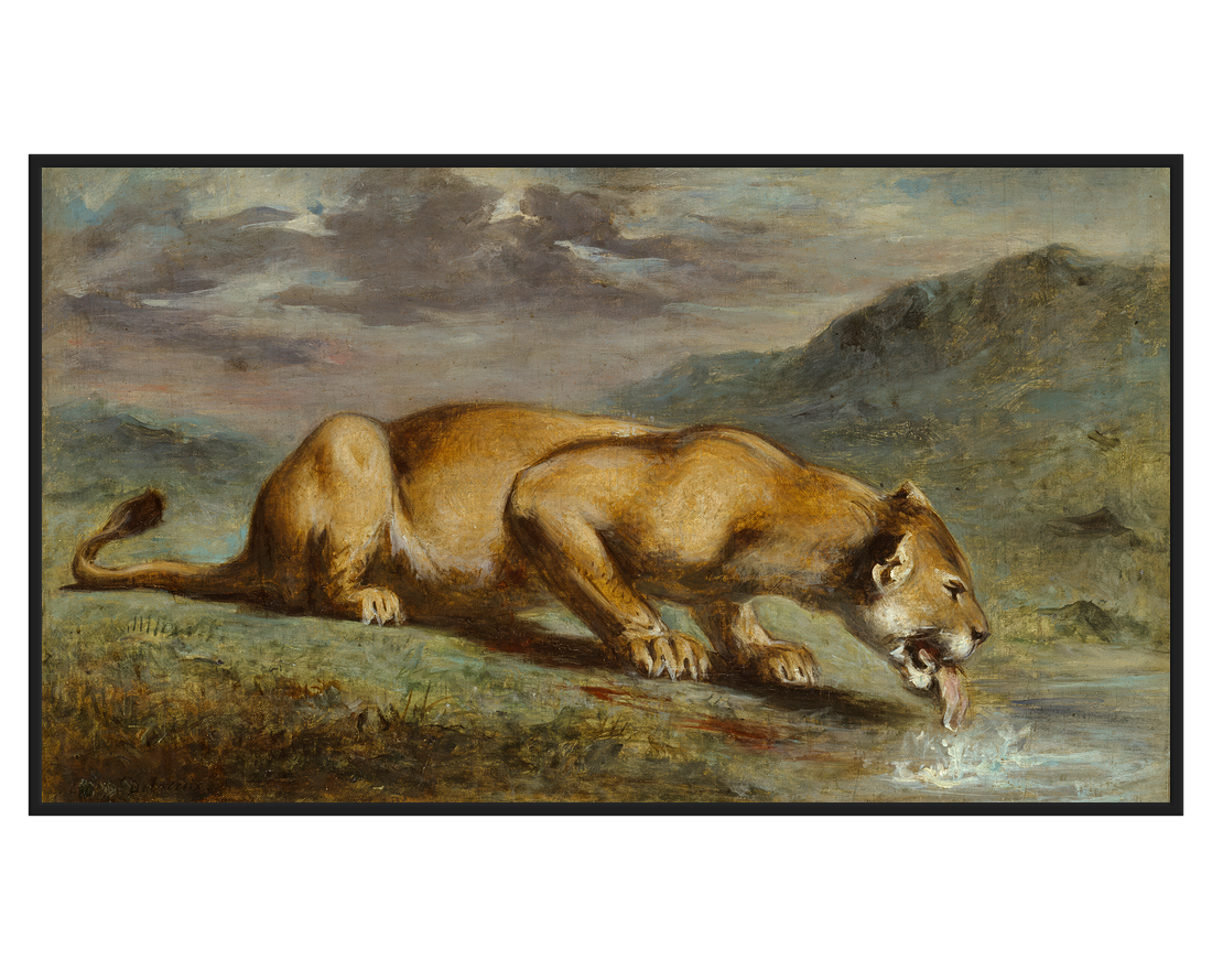Pierre Andrieu, Lionne blessee - full painting reproduction, digital download for Samsung Frame TV.