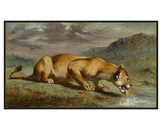 Pierre Andrieu, Lionne blessee - full painting reproduction, digital download for Samsung Frame TV.