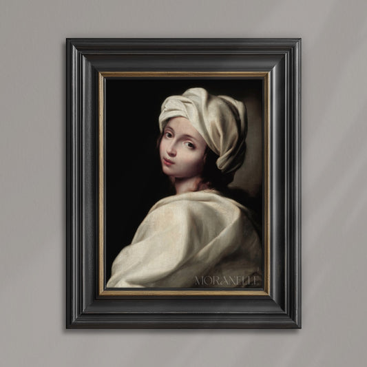 Portrait of Beatrice Cenci by Ginevra Cantofoli with a white headscarf and shawl.