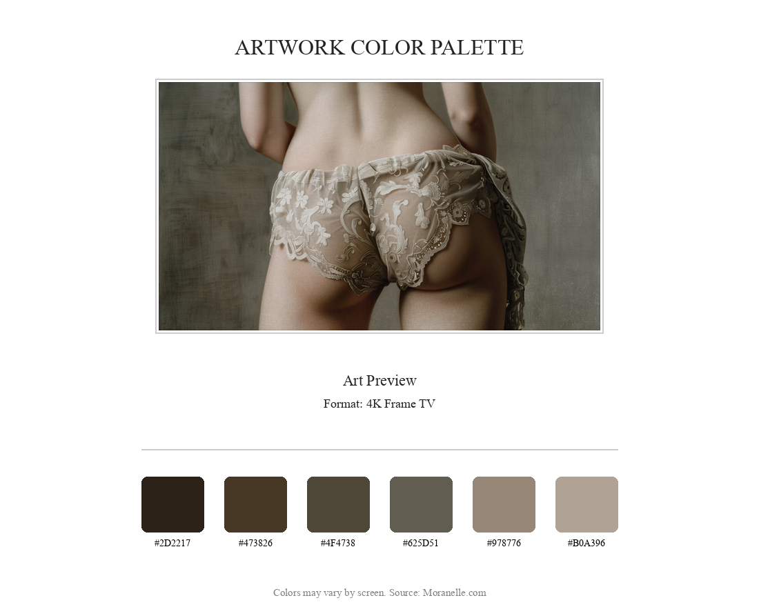 Artwork color palette with a woman wearing lace underwear and color swatches below.