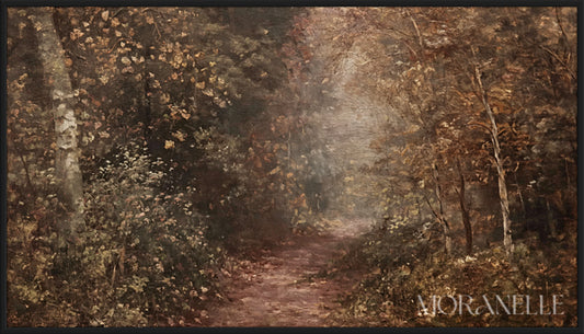 Autumn Forest Path painting featuring a serene path through a misty forest.
