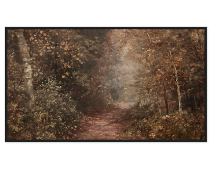 Autumn Forest Path painting featuring a serene path through a misty forest.