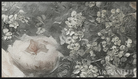 Vintage-style floral painting with soft pink roses - Close-up detail of the artwork with visible surface texture, small features, and clean contours.