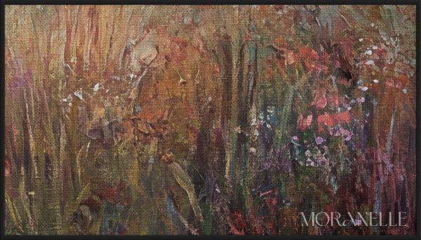 Sunlit autumn meadow with wildflowers and warm earthy tones - Close-up detail of the artwork with visible surface texture, small features, and clean contours.