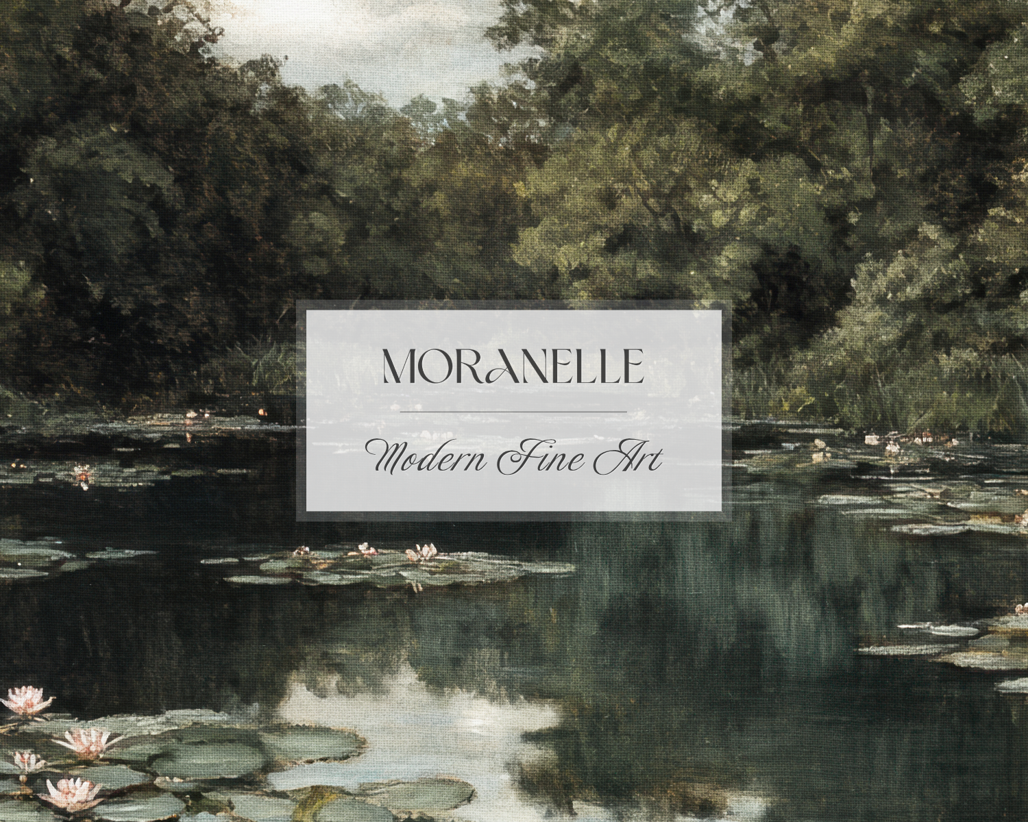 Artistic depiction of a pond with lilies and trees, featuring the Moranelle logo.