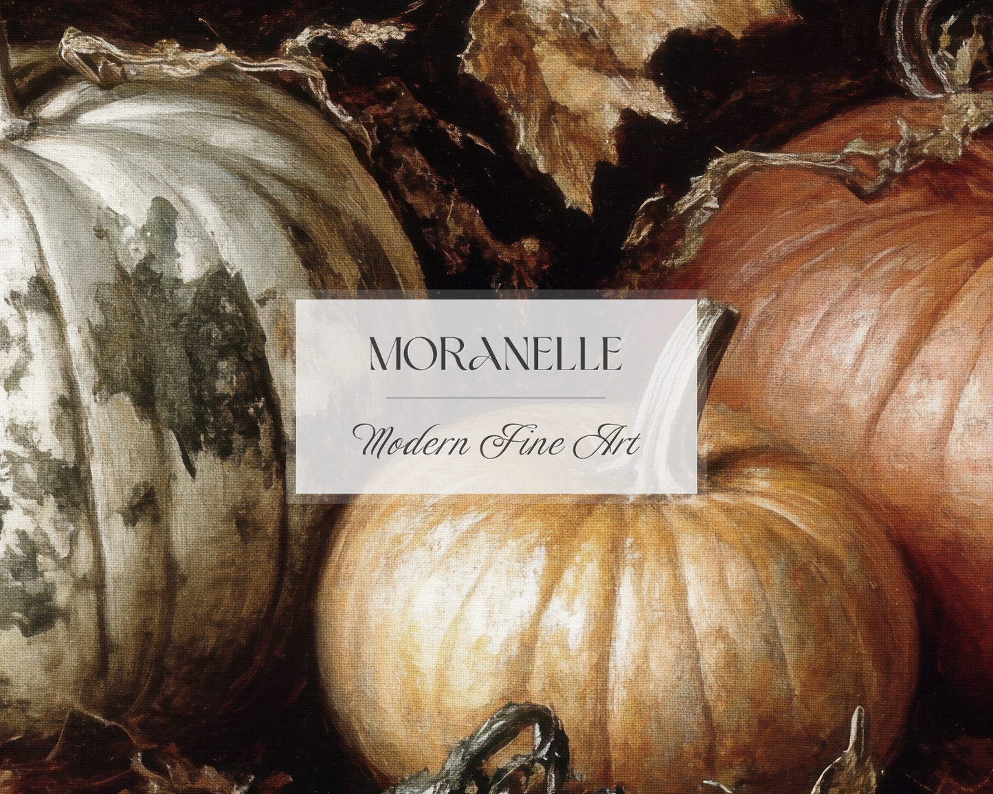 Close-up of the pumpkins showing their textures and colors against the leaves.