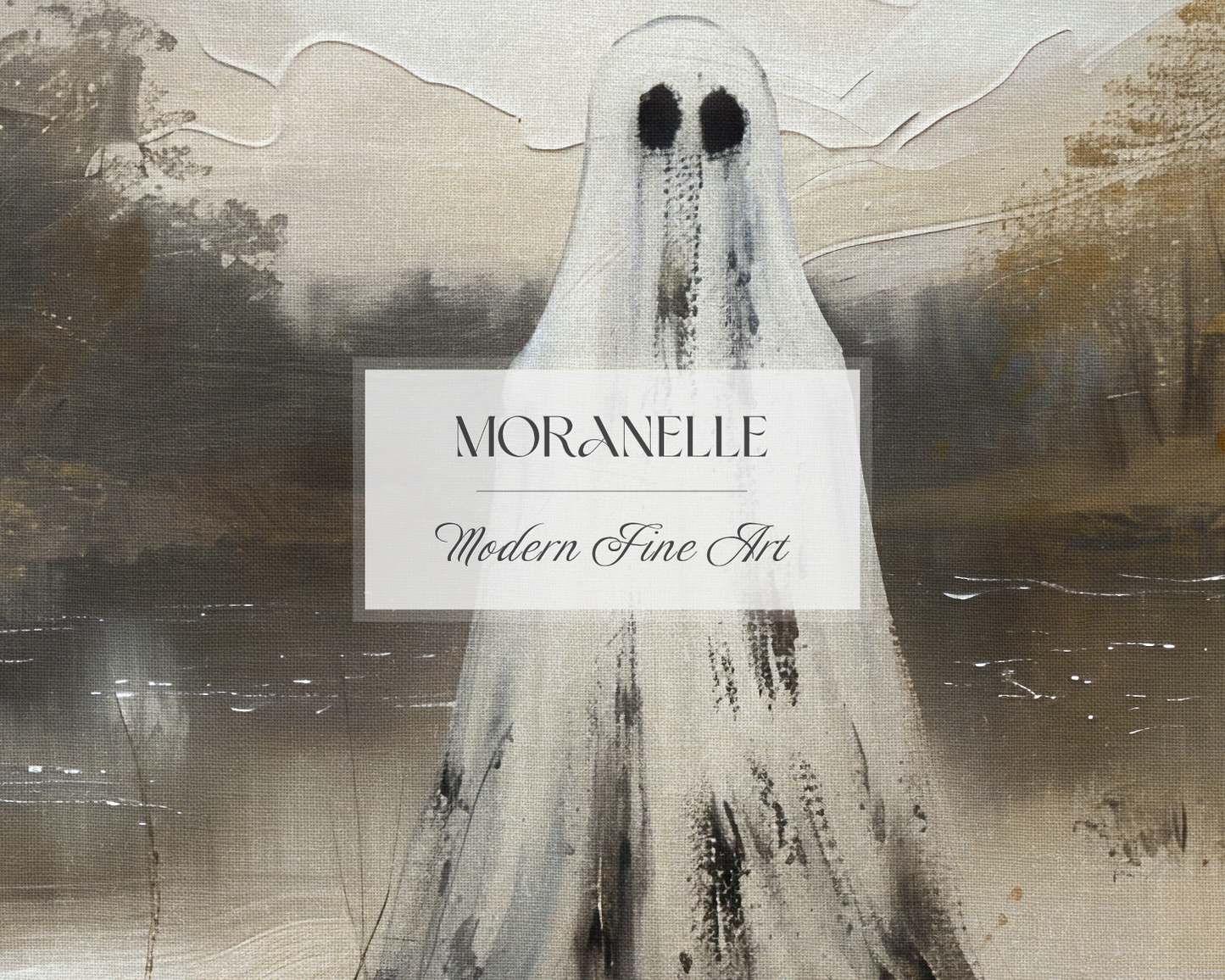 Close-up of the ghostly figure showing textures and brush strokes in muted colors.