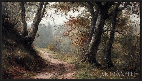 Forest Path Painting showing a serene trail surrounded by lush trees and autumn foliage.