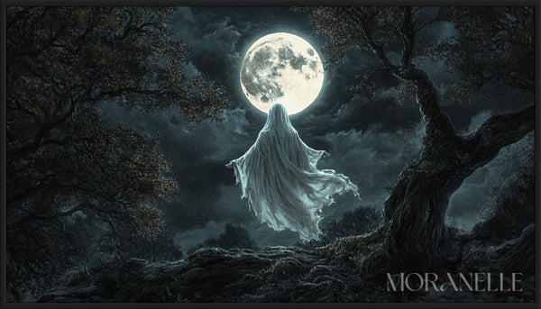 Ghostly Moonlight Painting featuring a spectral figure under a full moon.