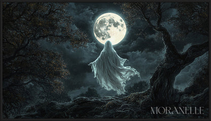 Ghostly Moonlight Painting featuring a spectral figure under a full moon.