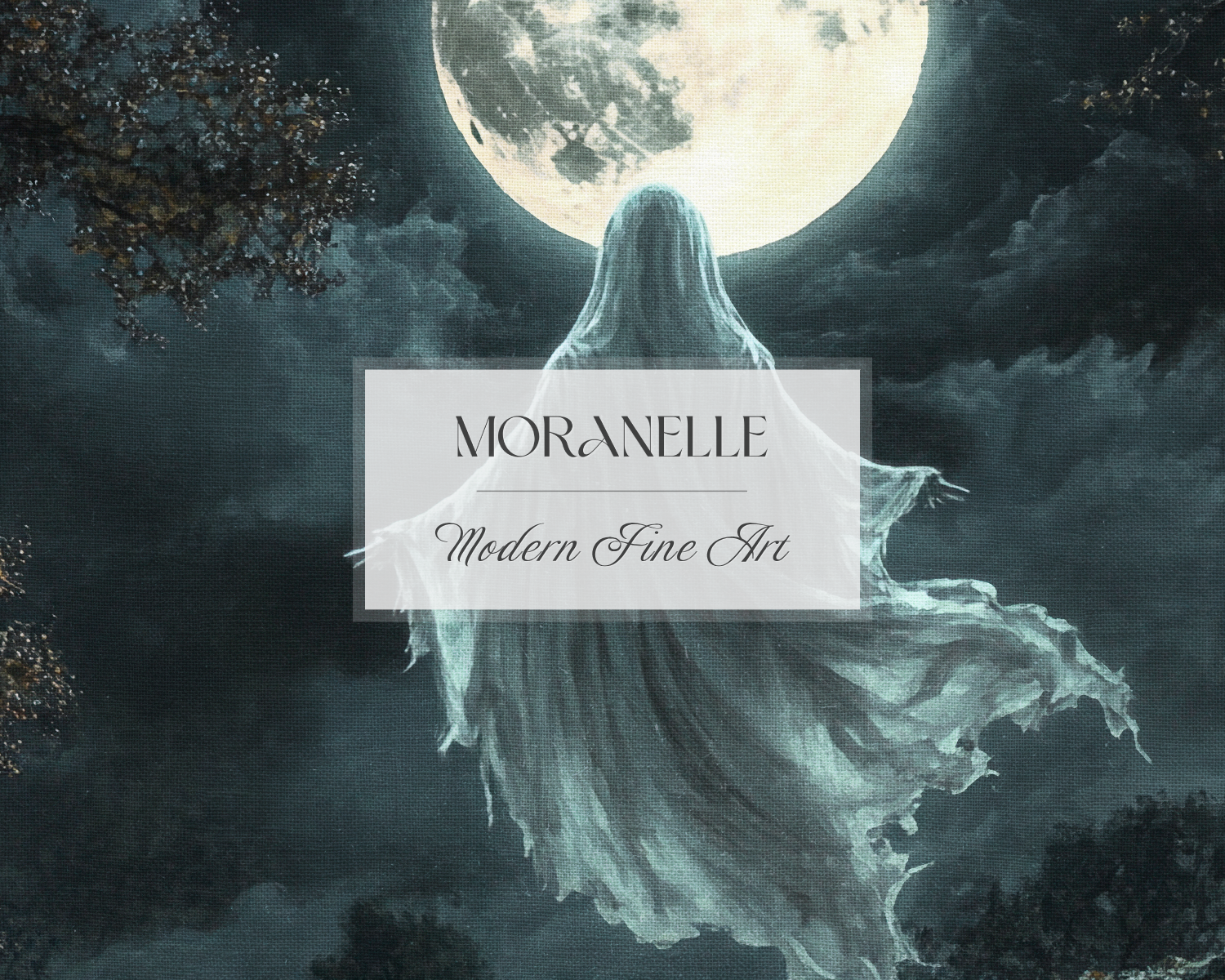 Close-up of the ghostly figure's flowing robes and the moon's texture.