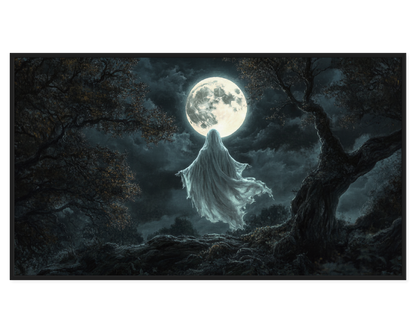 Ghostly Moonlight Painting featuring a spectral figure under a full moon.