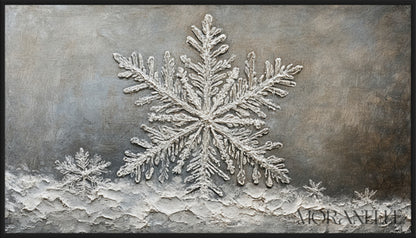 Snowflake artwork with intricate icy details on a frosted winter background.