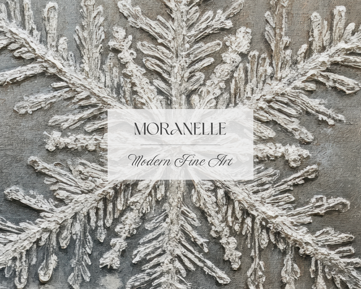 Close-up of a snowflake with 'Moranelle Modern Fine Art' branding.