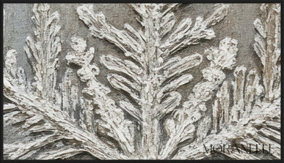 Snowflake artwork with intricate icy details on a frosted winter background - Close-up detail of the artwork with visible surface texture, small features, and clean contours.