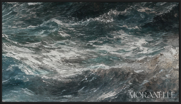 Seascape with large ocean waves - Close-up detail of the artwork with visible surface texture, small features, and clean contours.