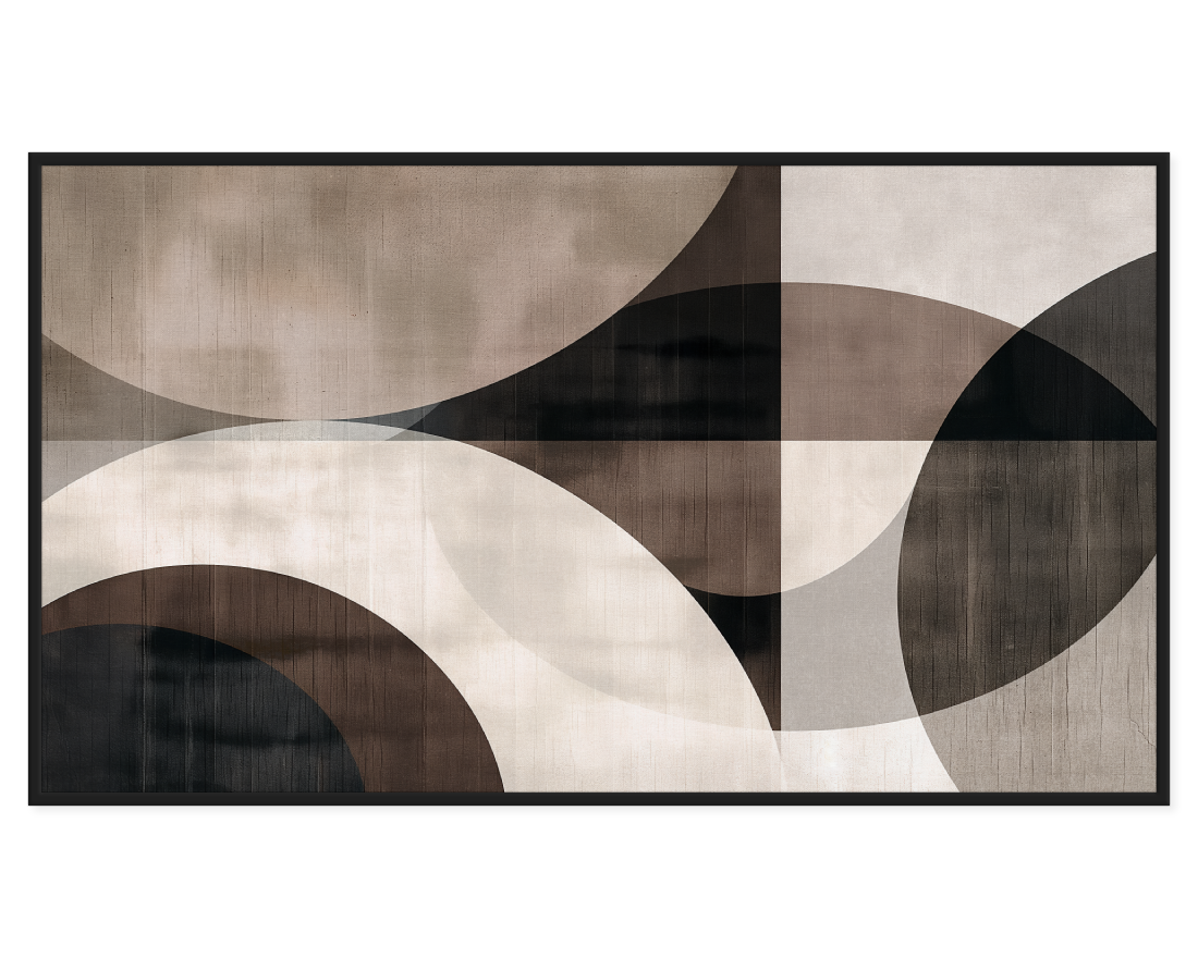 Abstract Geometric Painting featuring soft curves and sharp lines in muted colors.