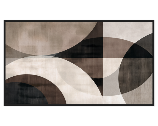 Abstract Geometric Painting featuring soft curves and sharp lines in muted colors.