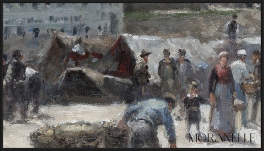 River market scene in Paris - Close-up detail of the artwork with visible surface texture, small features, and clean contours.