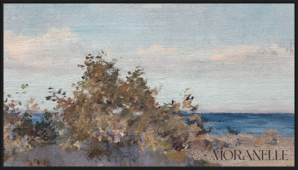 Coastal landscape painting - Close-up detail of the artwork with visible surface texture, small features, and clean contours.