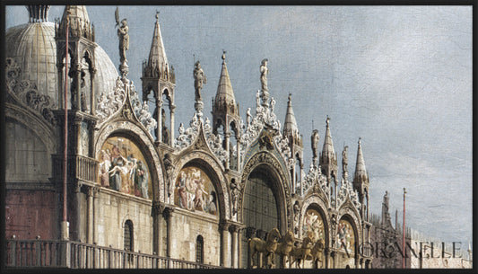 Venetian plaza painting - Close-up detail of the artwork with visible surface texture, small features, and clean contours.