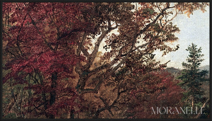 Autumn landscape with a river painting - Close-up detail of the artwork with visible surface texture, small features, and clean contours.