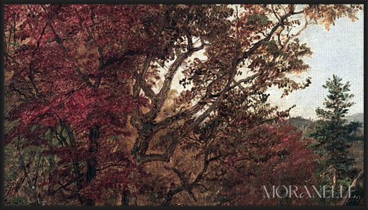 Autumn landscape with a river painting - Close-up detail of the artwork with visible surface texture, small features, and clean contours.