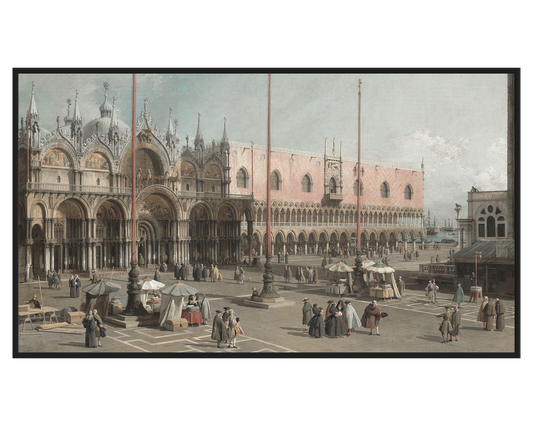 Venetian Square Painting depicting architecture and bustling market activity.