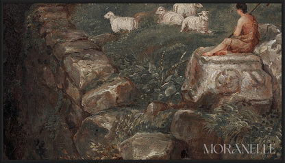 Coastal Tower Painting - Close-up detail of the artwork with visible surface texture, small features, and clean contours.