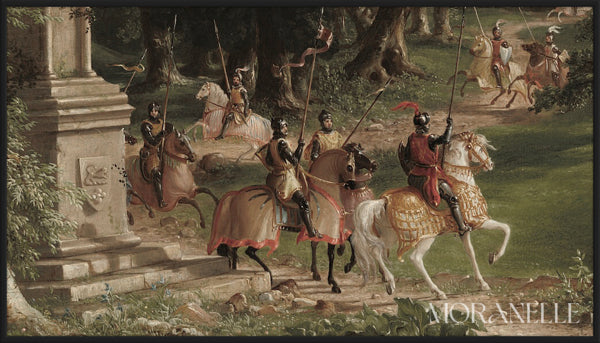 Thomas Cole The Departure Painting close-up showing figures on horseback.