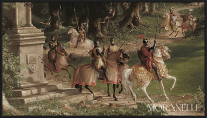 Thomas Cole The Departure Painting close-up showing figures on horseback.