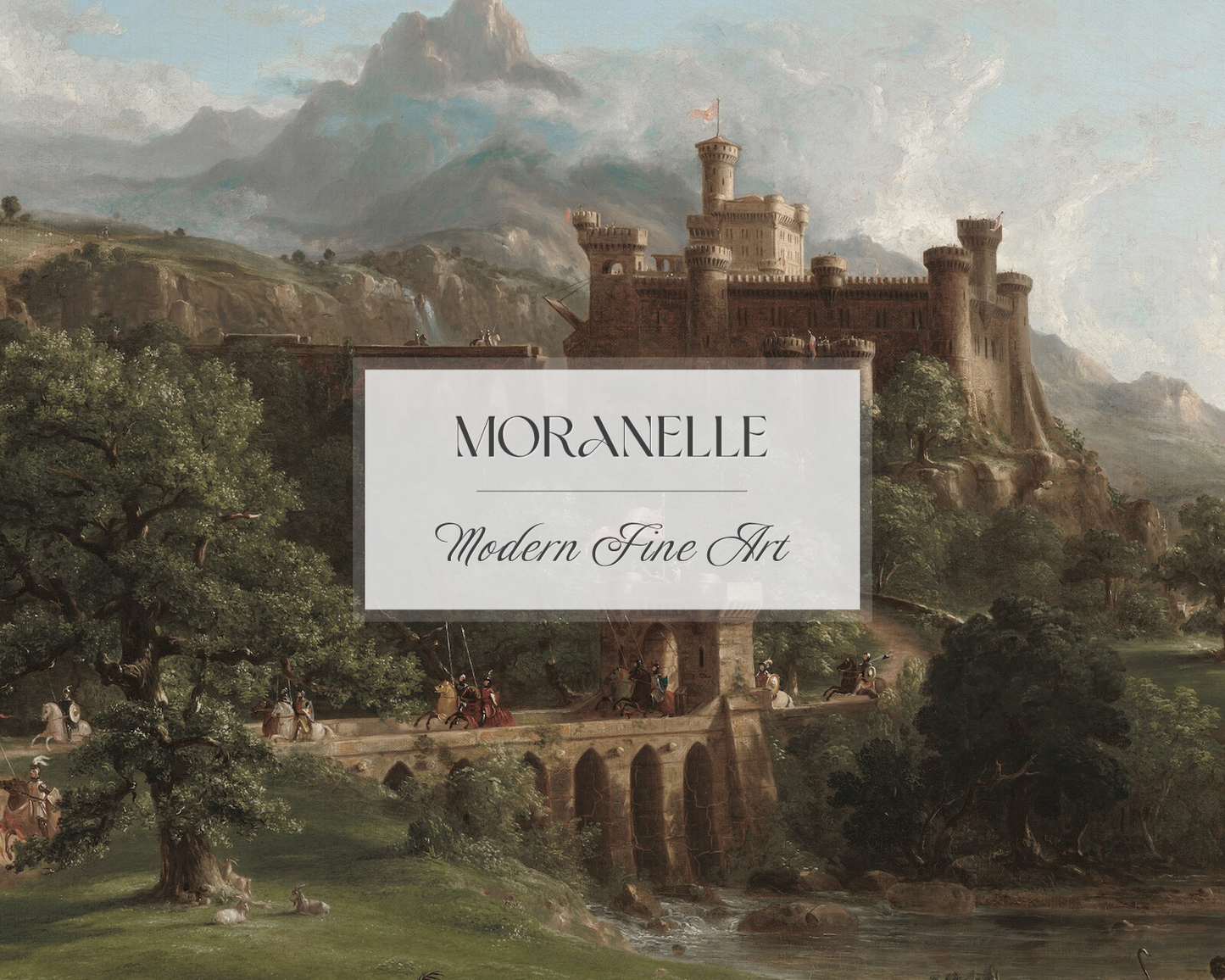 Thomas Cole The Departure painting Close-up showing lush greenery and detailed figures in the landscape.